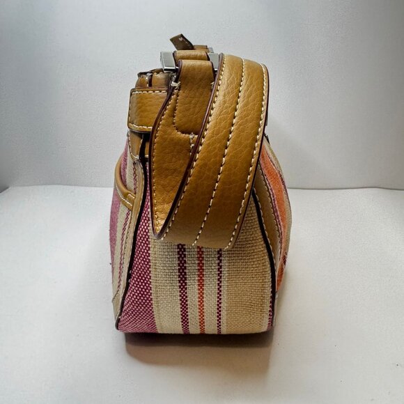 ETIENNE AIGNER Linen Shoulder Hobo Tote Handbag Purple Orange Ecru Fabric Purse - Picture 3 of 6